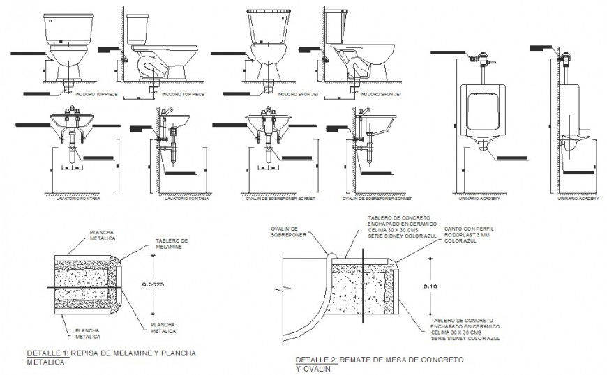 Drawing of sanitary fittings detail AutoCAD files