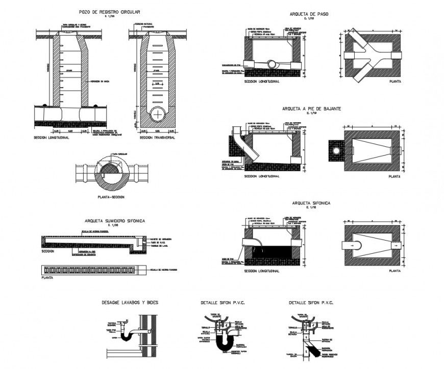 Drawing of sanitation 2d details AutoCAD file
