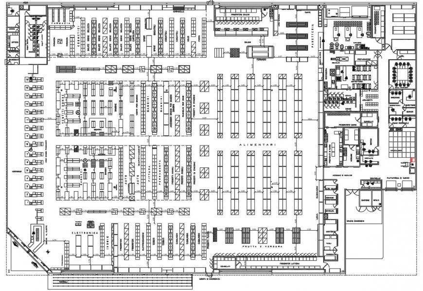 Drawing of shopping center building plan dwg file