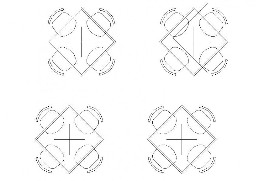 AutoCAD 2D Drawing of Square 4 Seater Table Layout