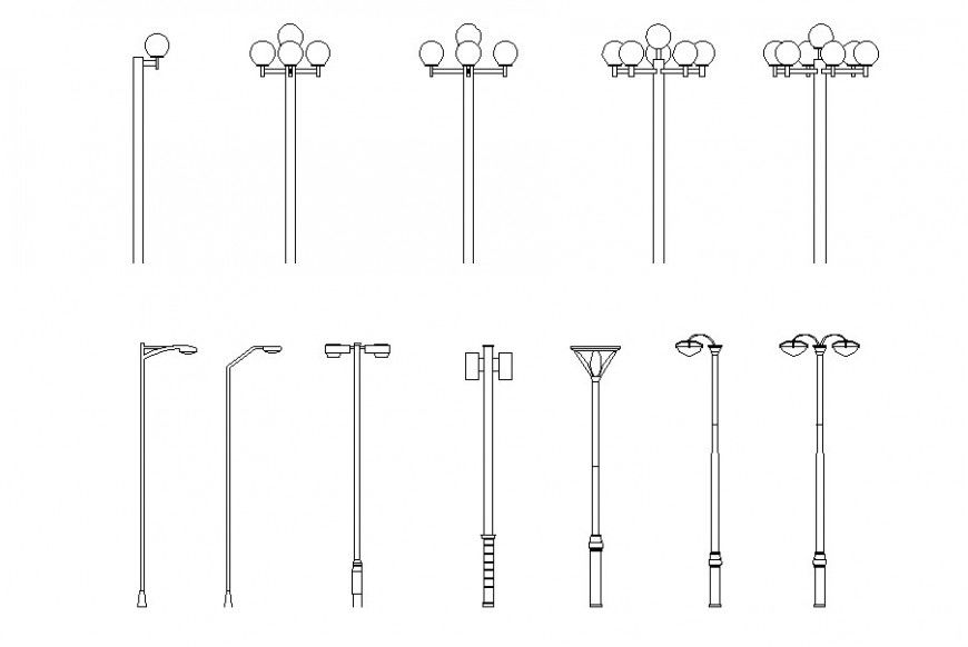 Drawing of street lights blocks AutoCAD file