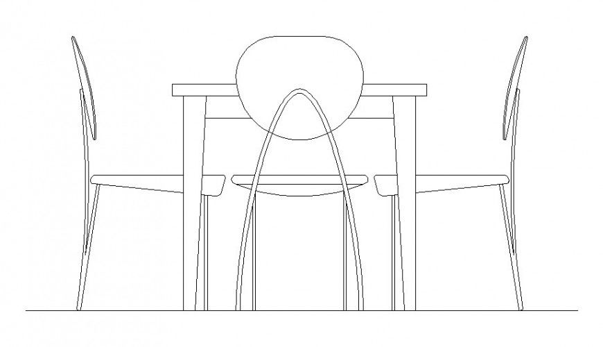 Drawing of the table with 3 chairs dwg file which includes a front view of table and chairs.
