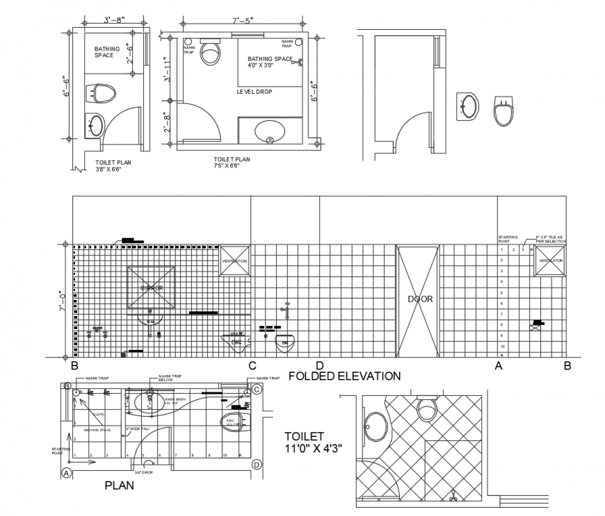 Drawing of toilets 2d design details AutoCAD file