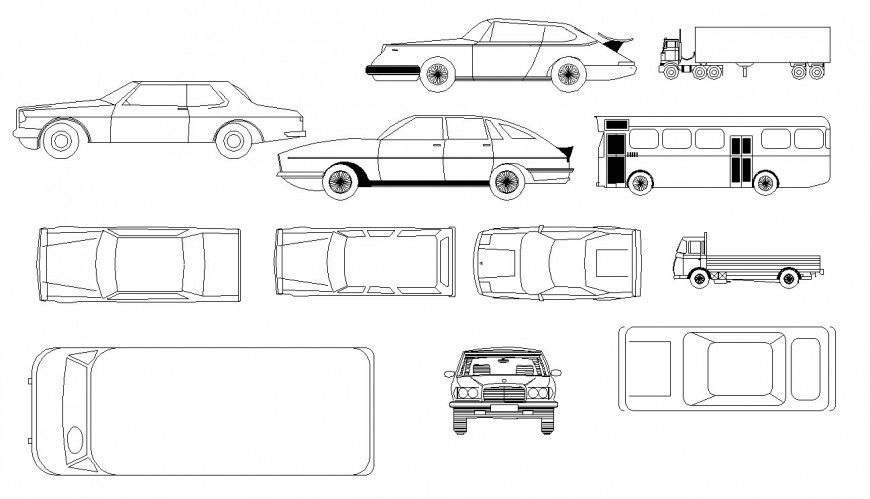Drawing of transportation four wheeler blocks AutoCAD file