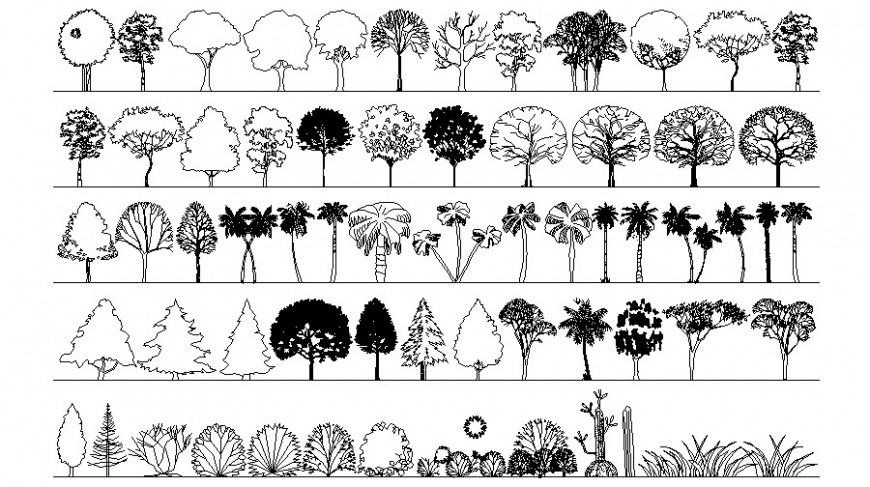 Drawing of trees 2d view landscaping blocks in autocad