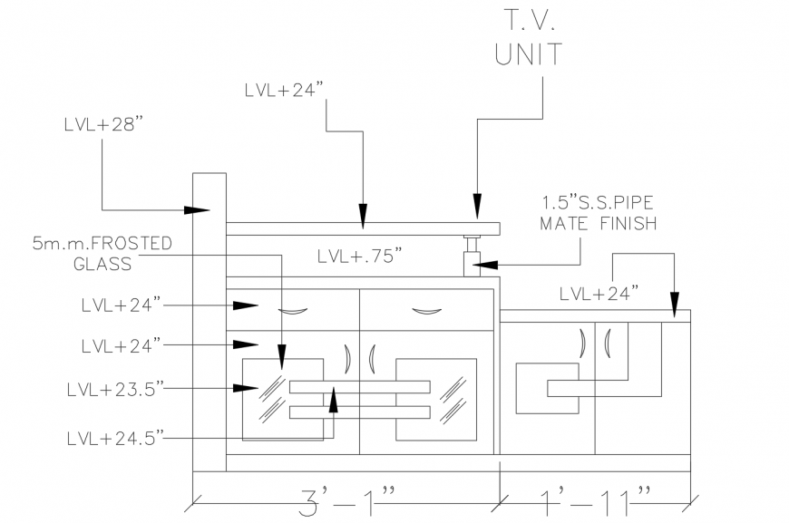Drawing of tv unit 2d details design AutoCAD file