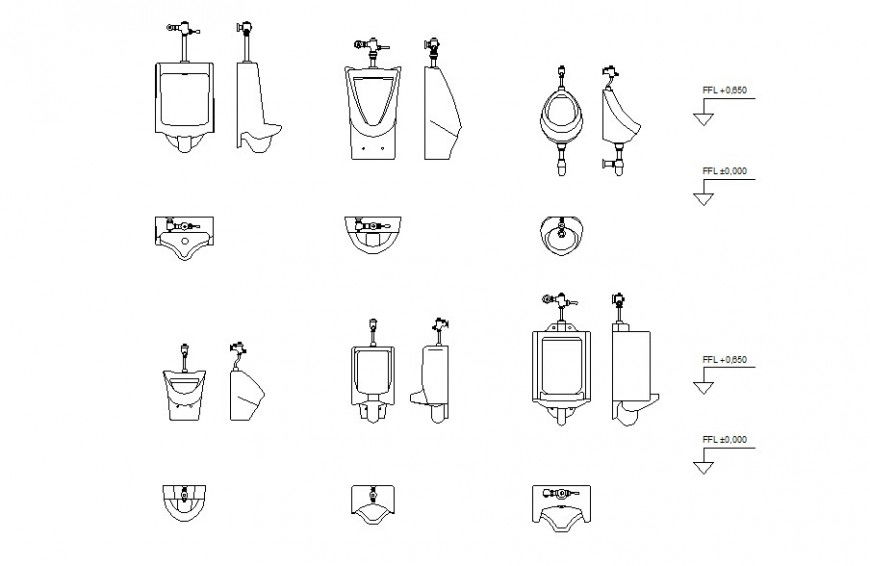 Drawing of urinals blocks AutoCAD file