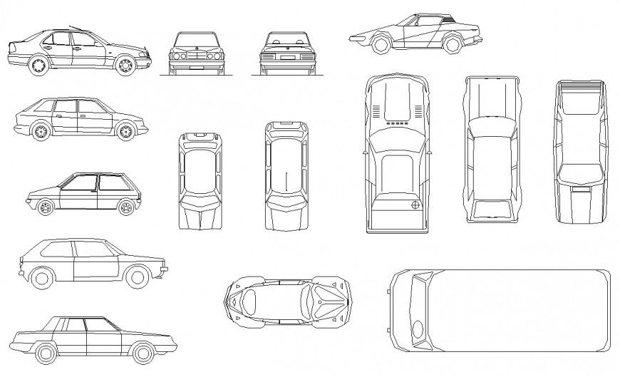 Drawing of vehicle 2d unit blocks AutoCAD file