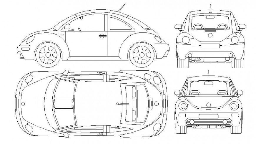 Drawing of vintage car elevation 2d view autocad file
