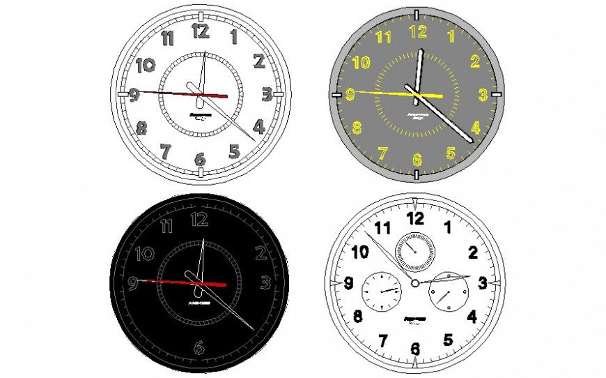 Drawing of wall clocks 2d view elevation autocad software file