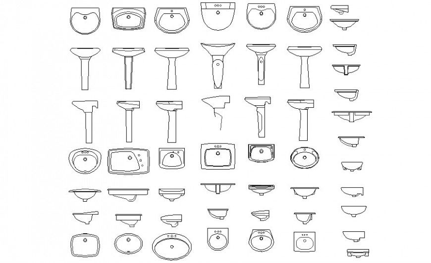 Drawing of washbasin 2d view of sanitary units dwg file
