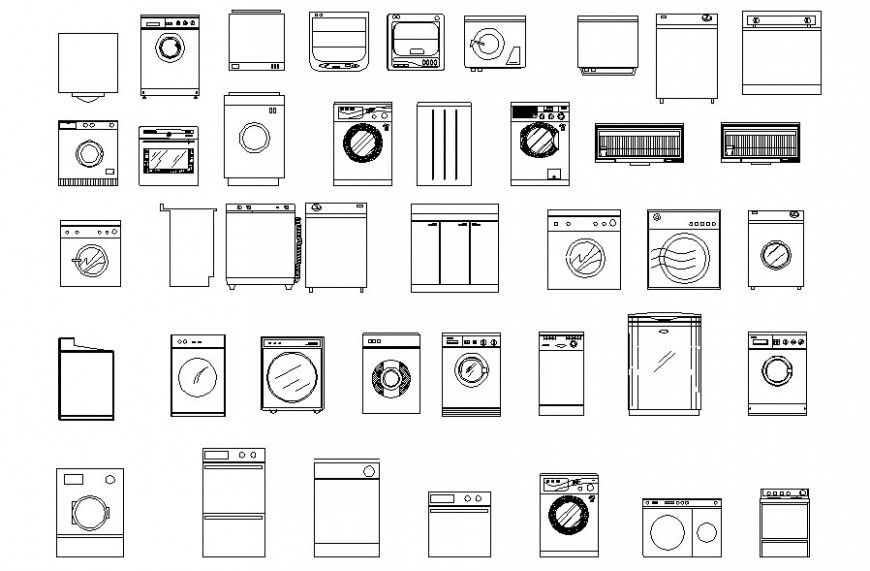 Drawing of washing machine blocks AutoCAD file