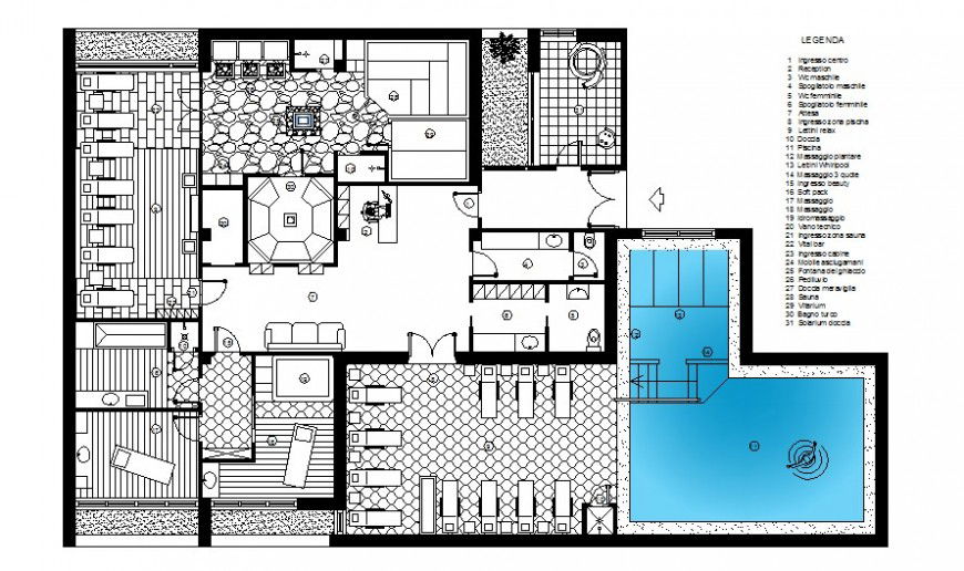Drawing of wellness center 2d detail AutoCAD file