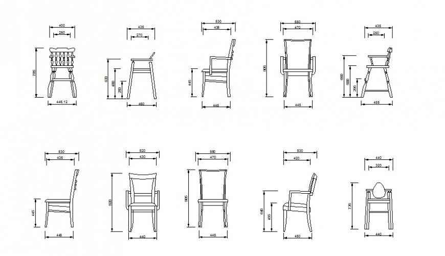 Drawing of wooden chairs block AutoCAD file.
