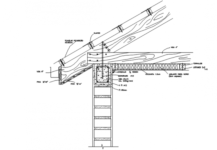 Drawing of wooden roof detail AutoCAD file