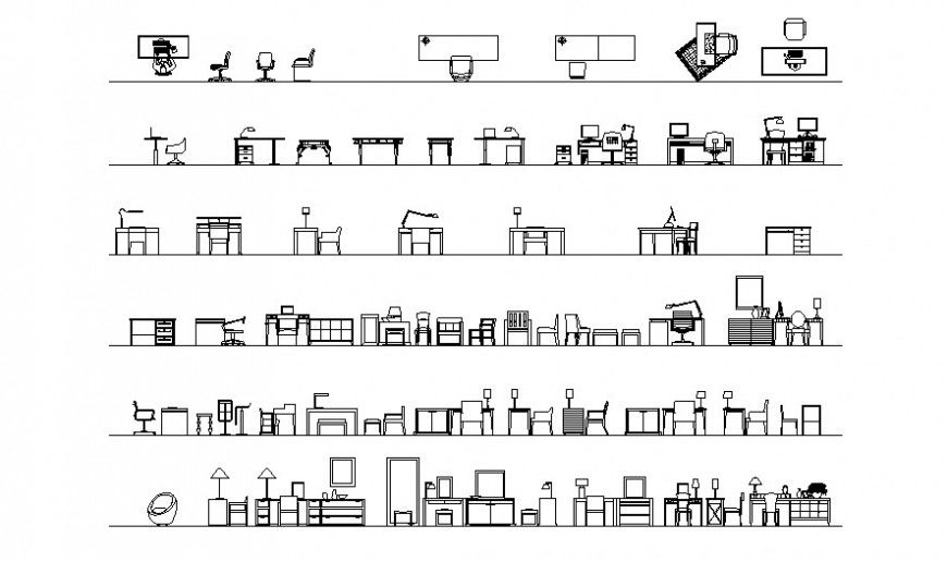 Drawing of working place furniture blocks AutoCAD file