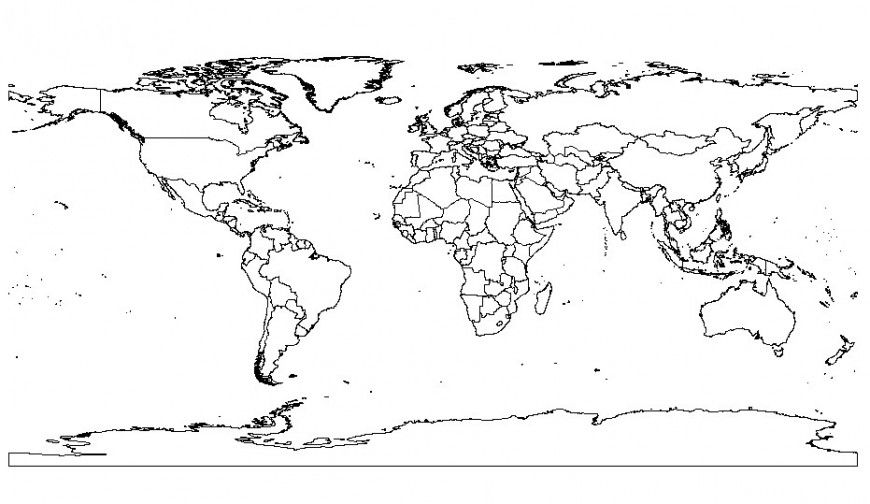 Drawing of world map block AutoCAD file.