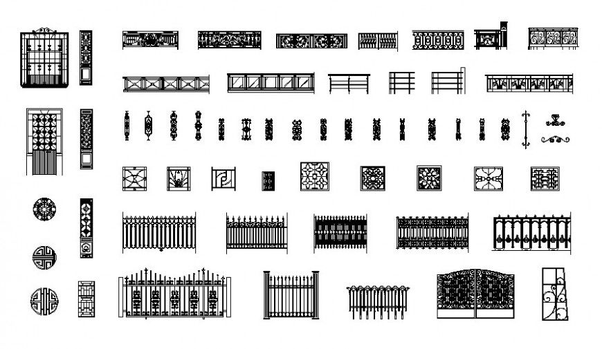 Drawing of wrought fences blocks AutoCAD file