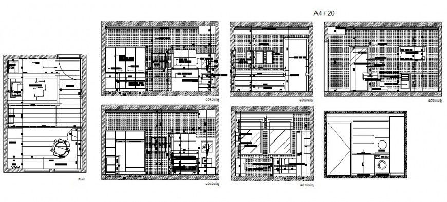 Drawing room and bedroom interior and furniture details dwg file