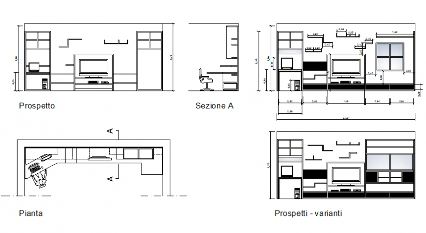 Drawing room and study room of house section with furniture layout details dwg file