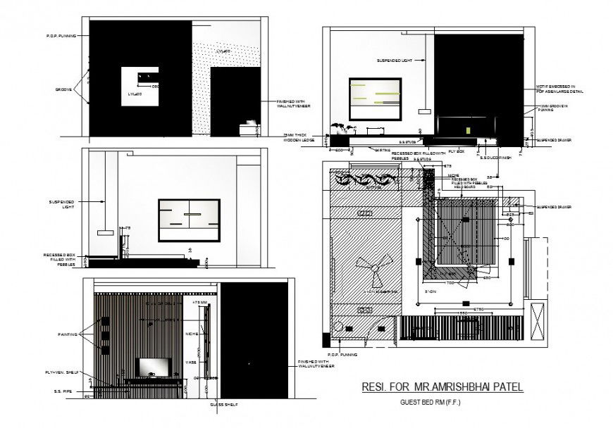 Drawing room furniture and interior details for single family house dwg file