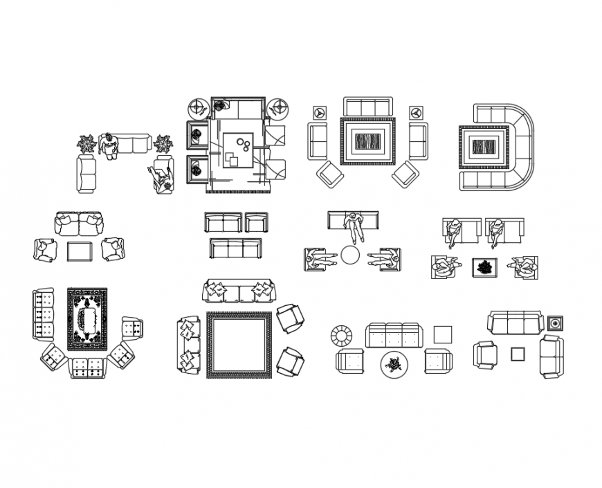 Drawing room furniture sofa sets cad blocks details dwg file