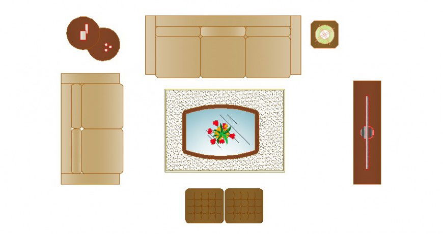 Drawing room furniture units detail elevation 2d view autocad file