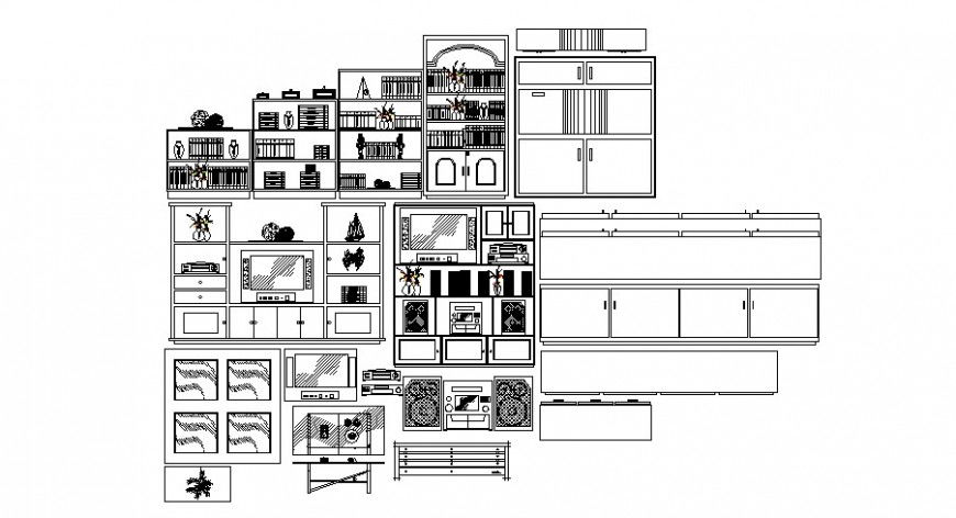 Drawing room furniture units detail elevation autocad file