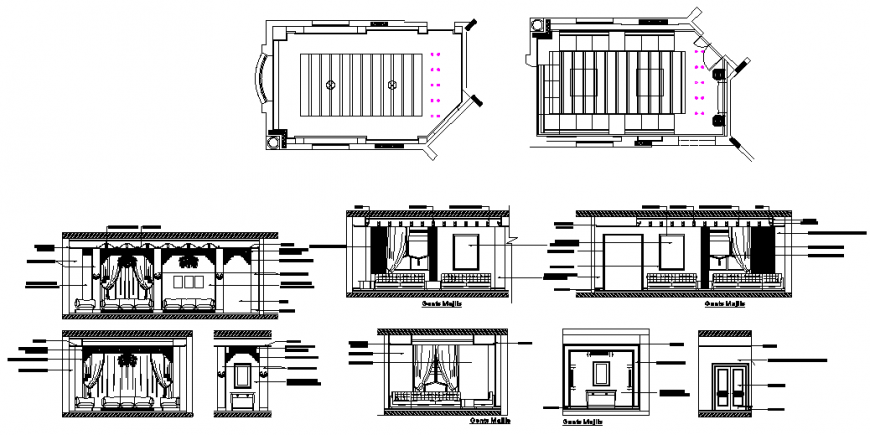 Drawing room interior drawing in dwg file.