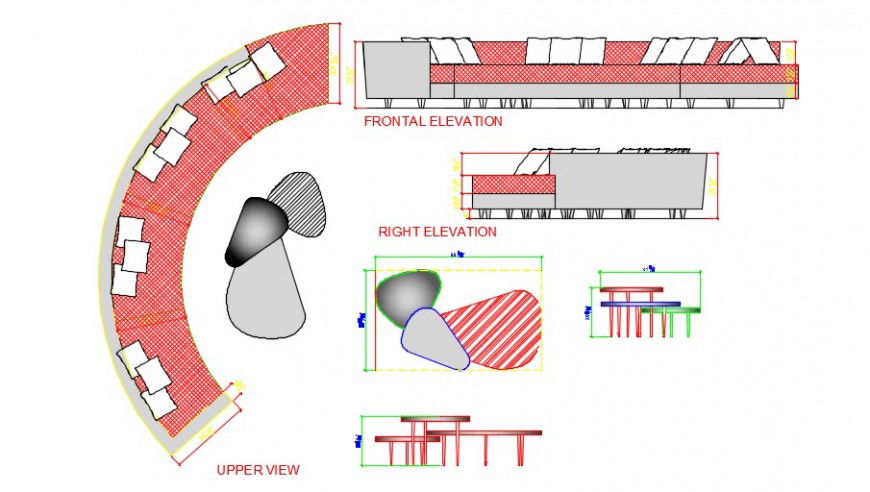 Drawing room interior sofa elevation and plan details dwg file
