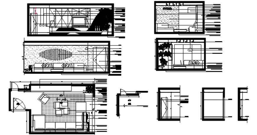 Drawing room of house sections, plan, furniture and interior drawing details dwg file