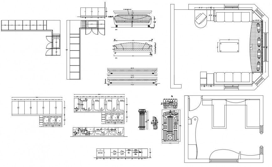 Drawing room plan, ceiling and furniture blocks drawing details dwg file