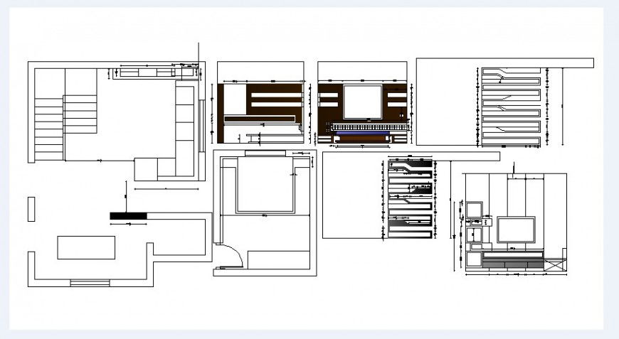 Drawing room plan, furniture and tv cabinet drawing details dwg file