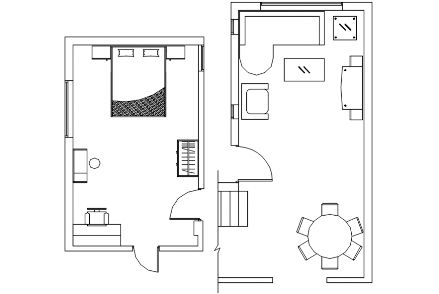 Drawing room plan and bedroom plan with furniture drawing details dwg file