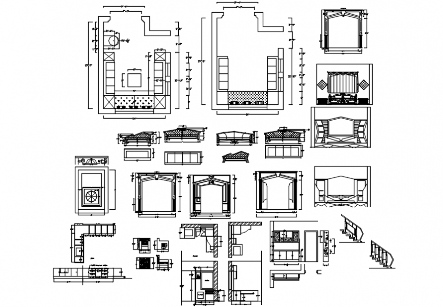Drawing room plan and furniture drawing details dwg file