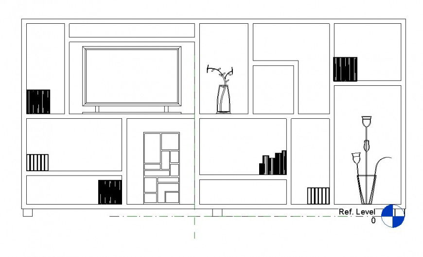 Drawing room showcase detail 2d view layout autocad file