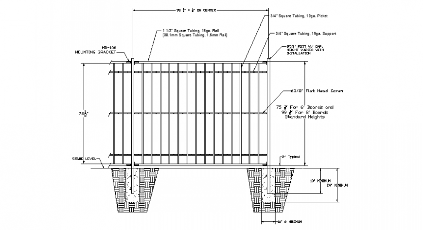 Drawings 2d view boundary compound railing elevation dwg file