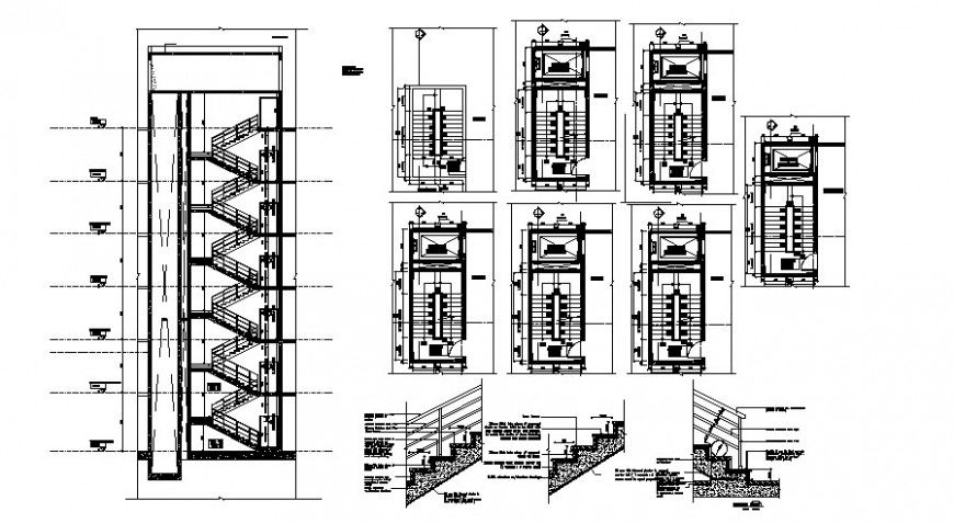 Drawings 2d view construction blocks of staircase autocad software file