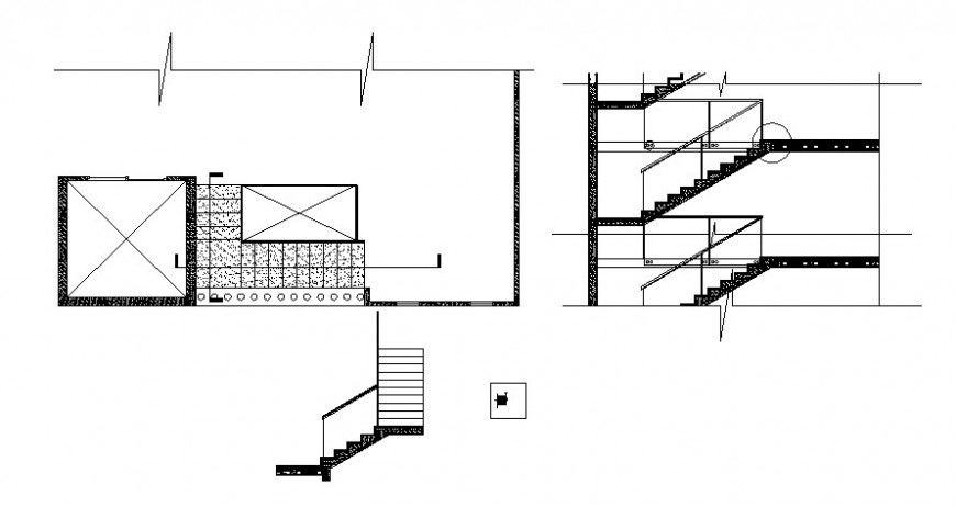 Drawings 2d view construction details of stairway autocad software file