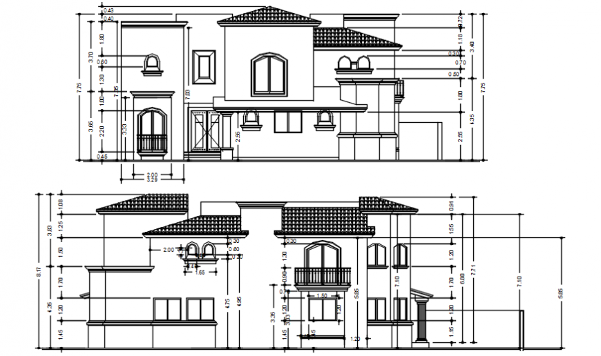 Drawings 2d view elevation of housing residential bungalow dwg file