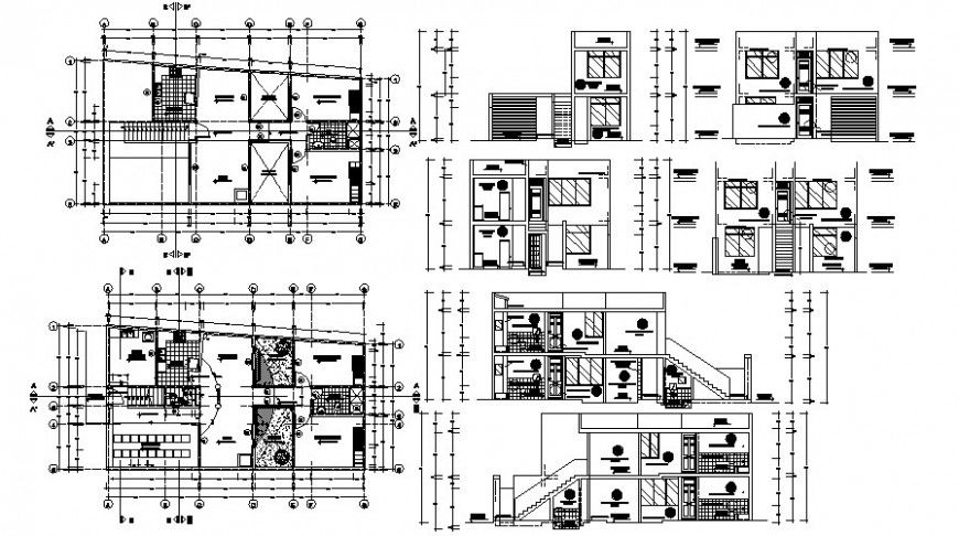 Drawings 2d view floor plan elevation and a section of building apartment autocad file