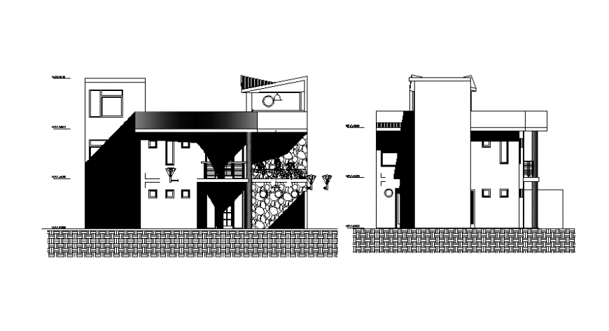 Drawings 2d view housing apartment elevation dwg autocad file