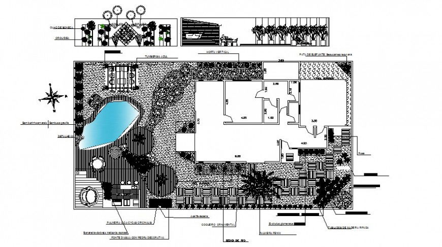 Drawings 2d view of bungalow plan layout file in autocad software file