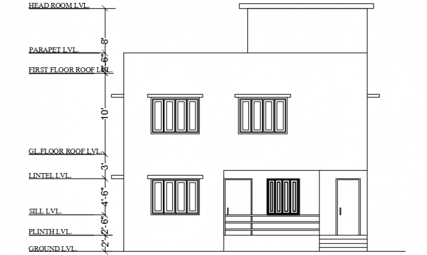 Drawings 2d view of housing apartment elevation autocad file