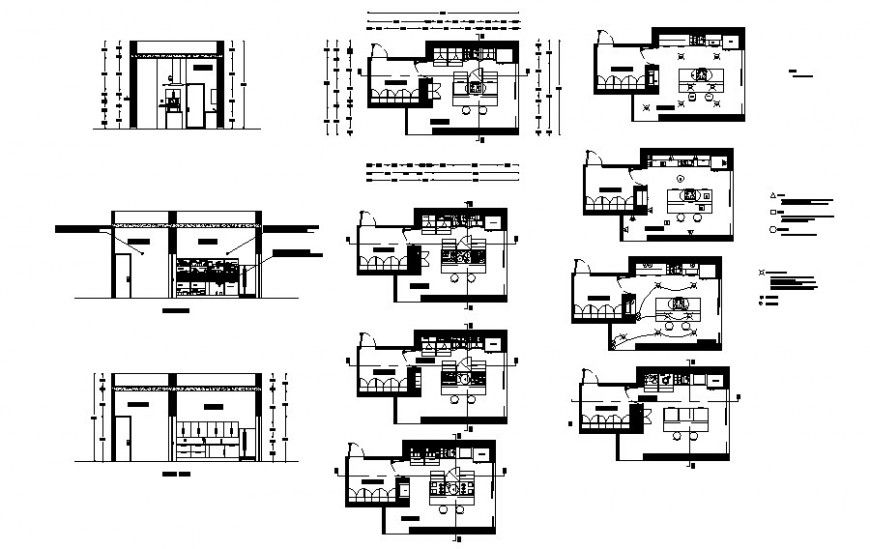 Drawings 2d view of kitchen room plan and section autocad file