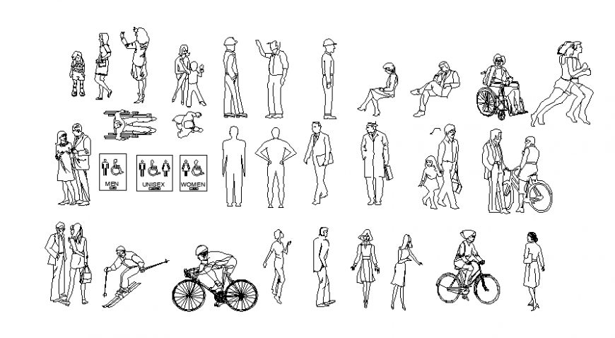 Drawings 2d view of people units autocad software file