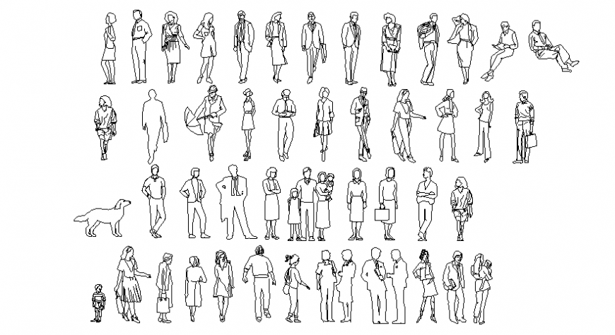 Drawings 2d view people blocks layout autocad file