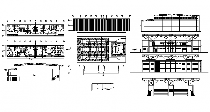 Drawings 2d view plan of sports playground area with elevation details autocad file