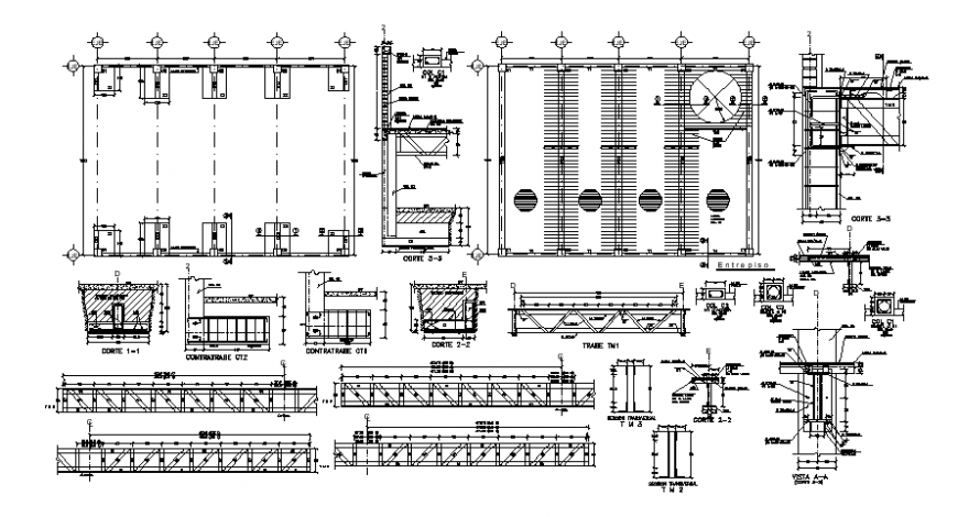 Drawings 2d view roofing structure units blocks dwg autocad file