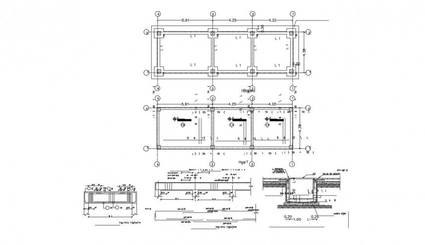 Drawings detail of RCC structural blocks 2d view dwg file